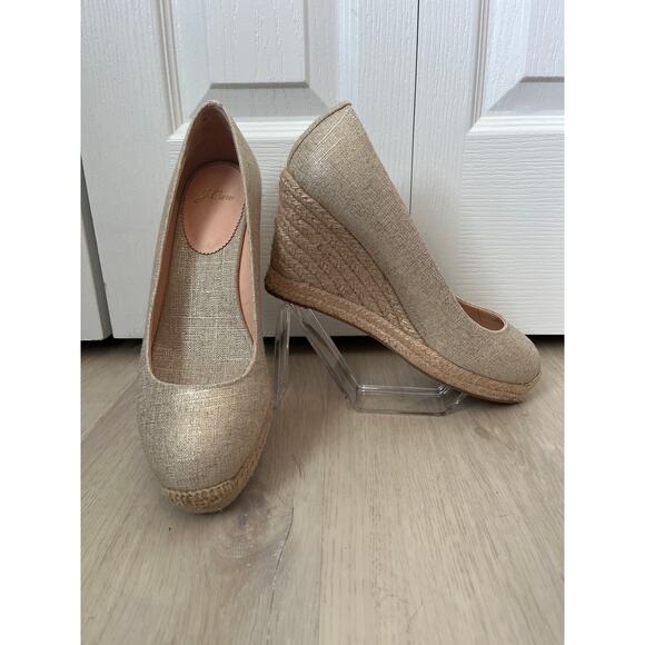 J CREW Seville Espadrille Gold/Tan Wedges Sz 9 - Picture 1 of 6